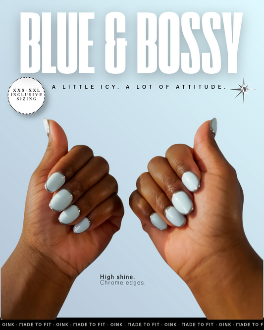 Blue and Bossy | Icy Blue Short Oval Press-On Nails | Petite, Standard, Wide Fit | 10PCS Reusable Salon Quality