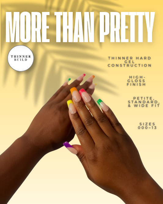 Rainbows & Sunshine Neon French Tip Long Square Thinner Build Handmade Press-On Nails | 10PCS Reusable Salon Quality | Petite, Standard, Wide Fit